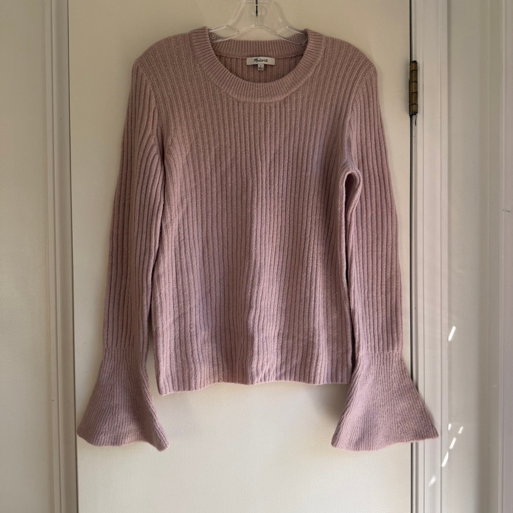 Madewell Womens Sweater Size Small Ribbed Bell Sleeve Pink Pullover Knit
